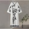 Loose Printed V Neck Women Dress Long Flare Sleeve Side Split Casual Holidays Dresses Spring Summer Elegant Beach Lady Robe