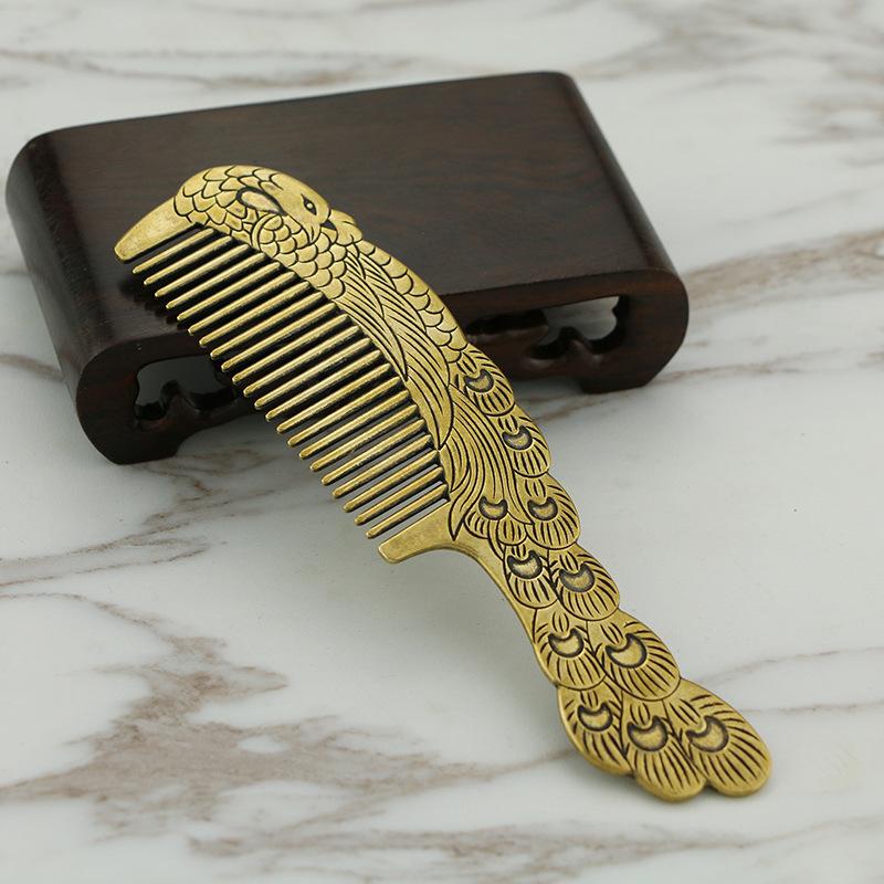 Påfugl Kobberkam Hjem Toalettbord Dekorasjon Vintage Ren Messing Kam Figurer Sminke Hårkam Håndlagde Håndverk Gaver