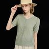 Wudao Women's Tencel Linen Blend Half-Placket Knit T-Shirt