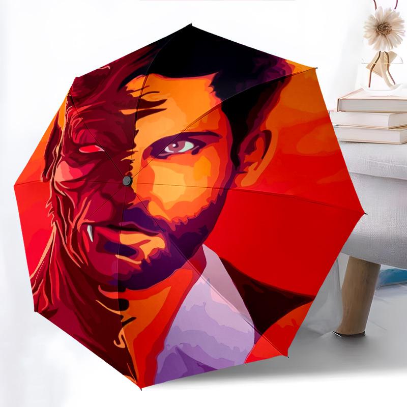 Fiery Dual Nature: Human Devil Folding umbrella travel Portable Sun umbrella Umbrella Three folds