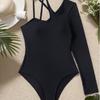 Unregelmäßiger Einteiler Bikini Badeanzug für Damen, Sexy, Figurbetont, mit einem langen Ärmel, Mode, Elegant, Strandurlaub Kleidung