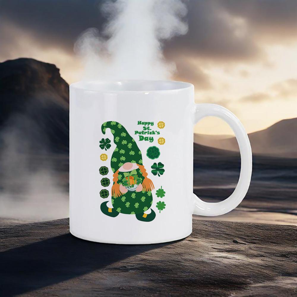 St.Patrick's Day Themed Mugs Green Pattern Coffee Mug 11 Oz Water Cups Four-leaf Design Breakfast Cup Cozy Gift for Family Tea