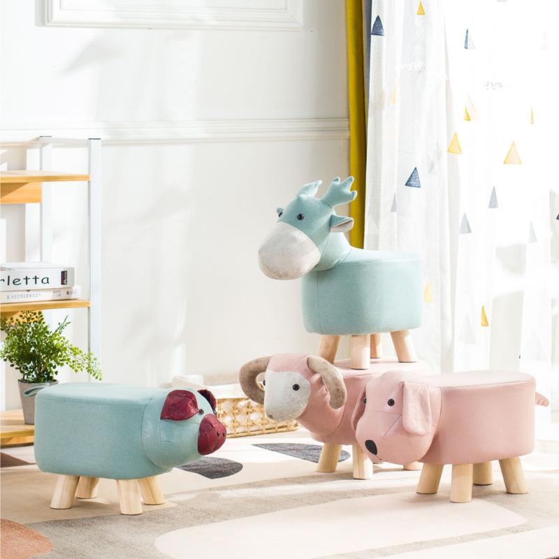 Creative Stool Children Nordic Style Porch Cartoon Shoe Changing Small Stool Living Room Wooden Animal Low Stool