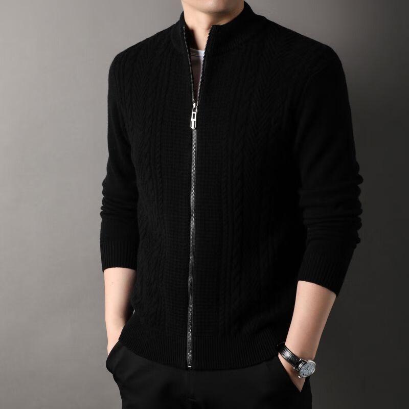 

Мужской кардиган на молнии с жаккардовым узором и полувысоким воротником из 100% шерсти мериноса 185