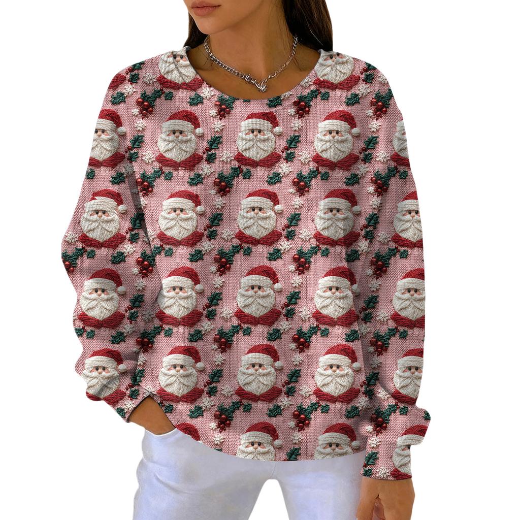 Modă Femei Casual Gradient Imprimeu Crăciun Pulover Sport Top cu Mânecă Lungă