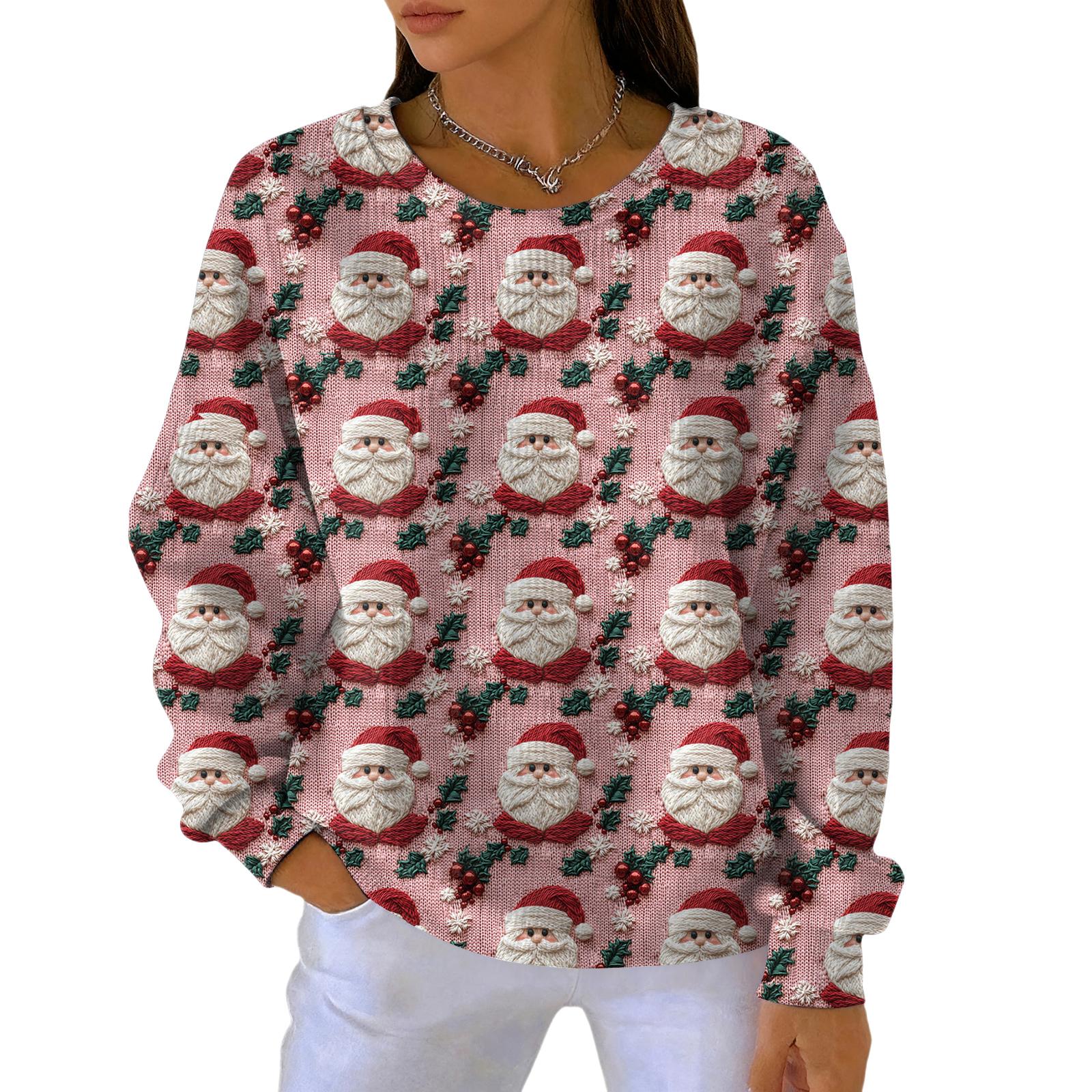 

Женский модный повседневный пуловер с градиентным рождественским принтом, спортивный топ с длинным рукавом XL арбуз красный