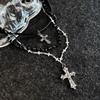 Gothic Punk Y2K Black Cross Pendant Necklace for Women Men 2025 Vintage Multi Layer Bead Necklaces 90s EMO Charm Jewelry Gifts
