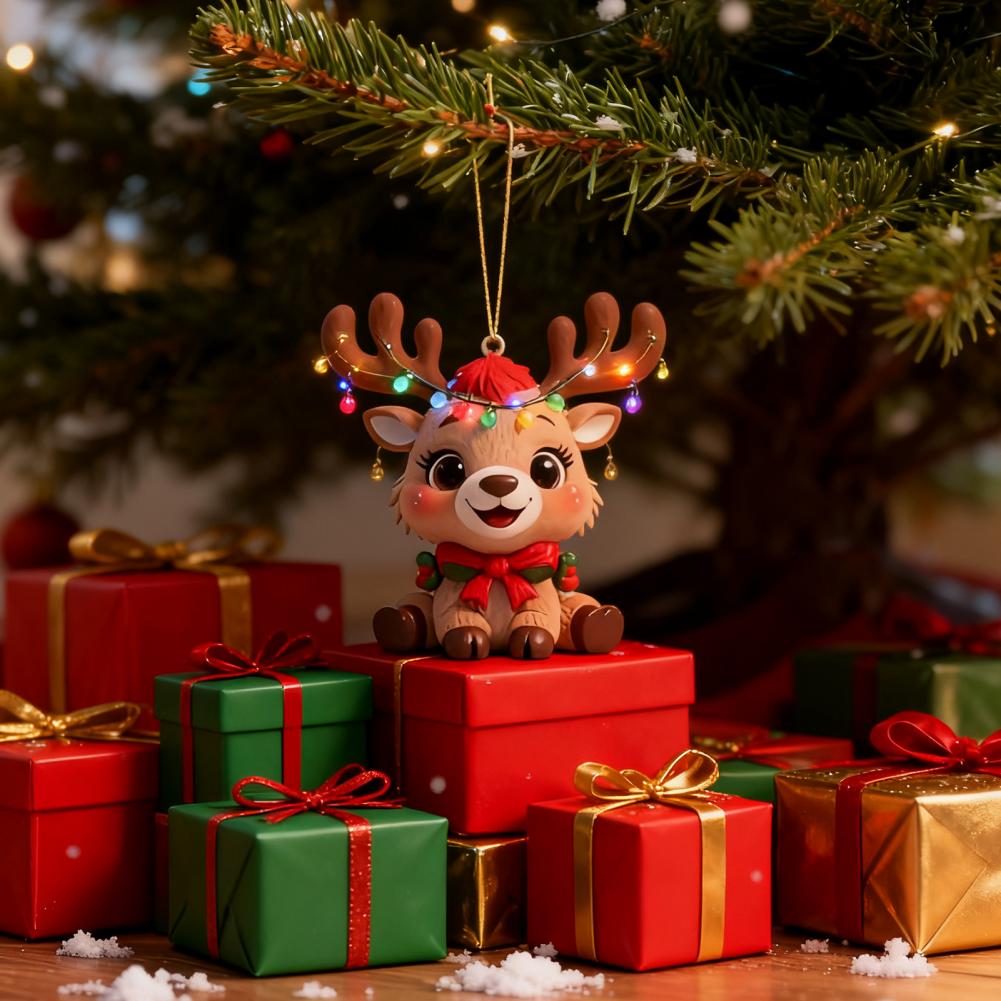 Wooden Christmas Reindeer Ornament Cute Cartoon Deer Tree Decoration Handcrafted Festive Hanging Decor for Xmas Home Party