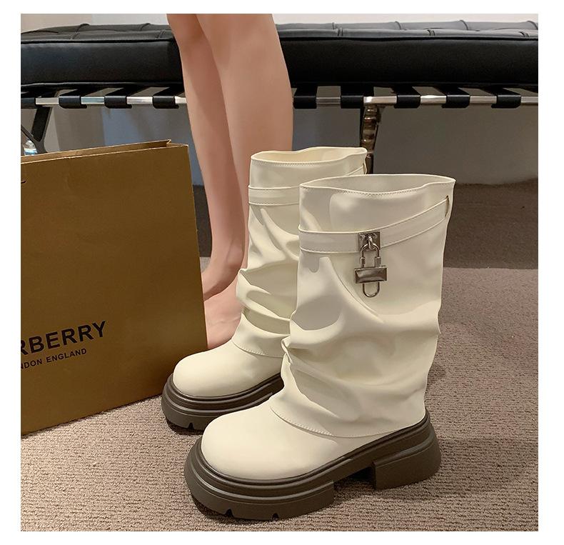 

[Странный эстетизм] Ботинки на толстой подошве со скрытой платформой, увеличивающей рост, для женщин, новинка осени 2025 года, милые и крутые, в стиле Spice Girls, с широким голенищем, универсальные 40