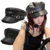 Nuovo Cappello alla Moda da Donna in Pelle Nera Biker Newsboy Hip Hop Cappellino Berretto Unisex da Donna Cappello con Visiera da Capitano Marinaio Cappellino Newsboy Moda