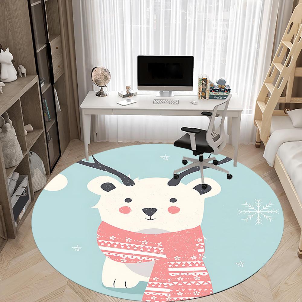 1pc Polar Bear Scarf Office Round Area Rug, Indoor Mat Suitable ForOffice, Under Office Chairs Bedroom Living Room Home Decor, Room Deco, D070