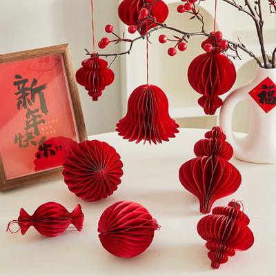 Chinese New Year Decorations Folding Paper Honeycomb Ball Hanging Ornament Chinese Style Lanterns Navidad
