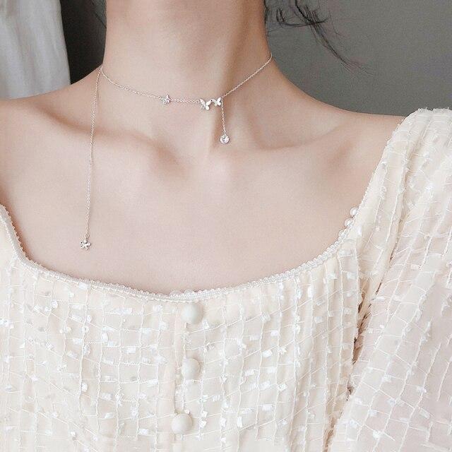 Sterling Tone Butterfly Necklaces Shiny Zircon Stone Clavicle Chain Pendant Necklace Women Jewelry Event Gathering Souvenir GiftTrendy