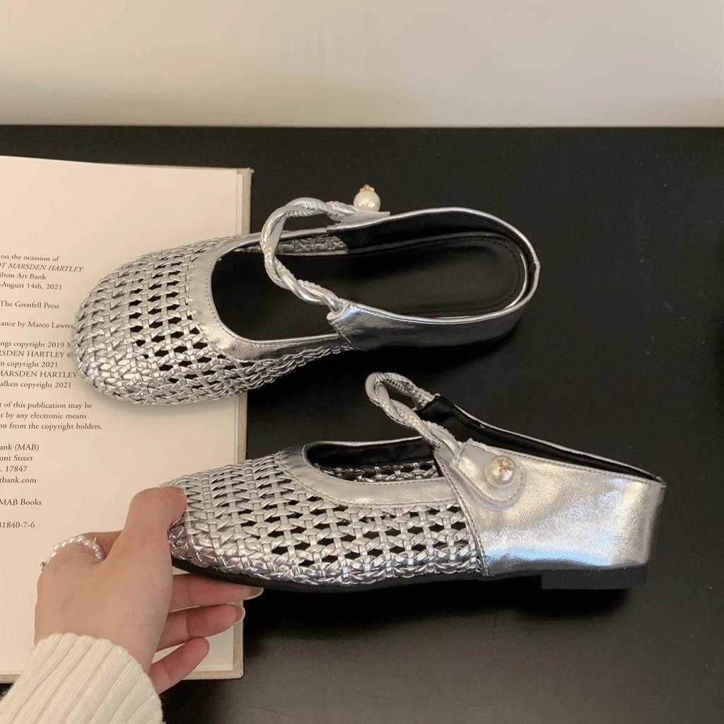 inner height increase woven hollow bag head half slippers women wear new breathable skirt platform sandals