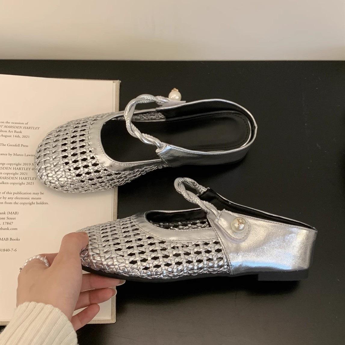 

внутреннее увеличение высоты тканая ажурная сумка голова полушлепанцы женская обувь новая дышащая юбка сандалии на платформе 40 серебряный