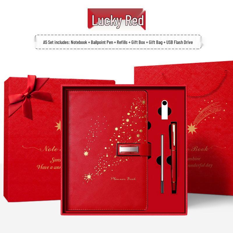 Set de regalo de cuaderno Star Double Line 2026: Libro de registro de reuniones de negocios y oficina de mayor grosor