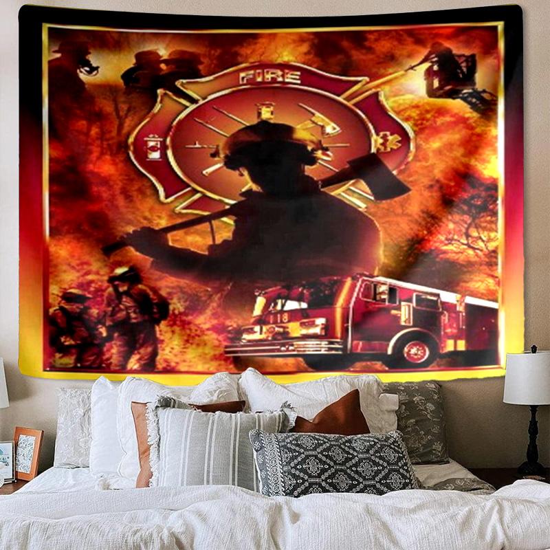 Firefighter Bravery In Action Tapestry Room Decoration Wall Hanging for Living Room Bedroom, dormitory, Birthday and Christmas gifts