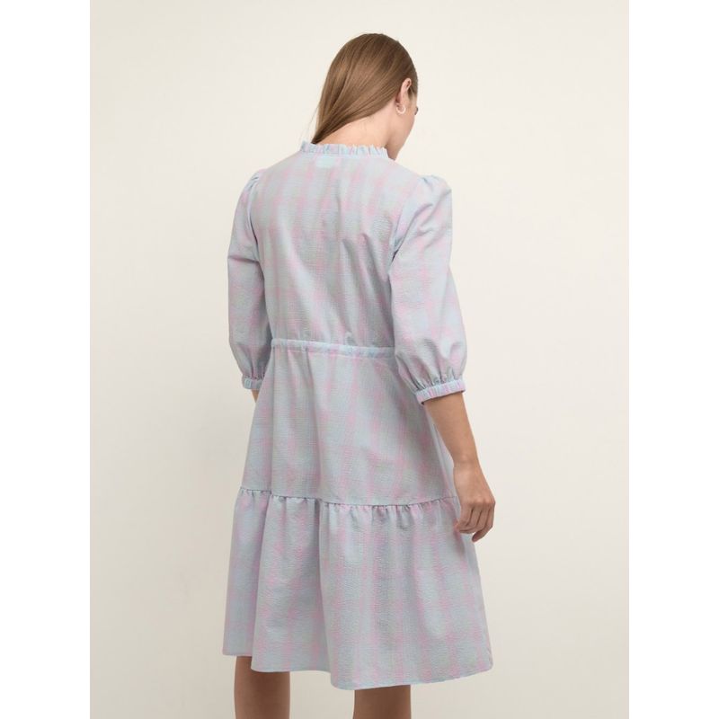Very Good Looking! ~ Simple and Elegant Ruffles V-neck Half Sleeves Drawstring Waist Imitation Wrap Mid Length Long Length Dress