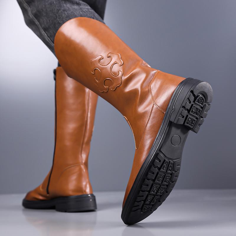 Men’s Motorcycle Boots Western Boots Black Jockey Boots Casual Street Style Cool Brown High Boots Plus Size