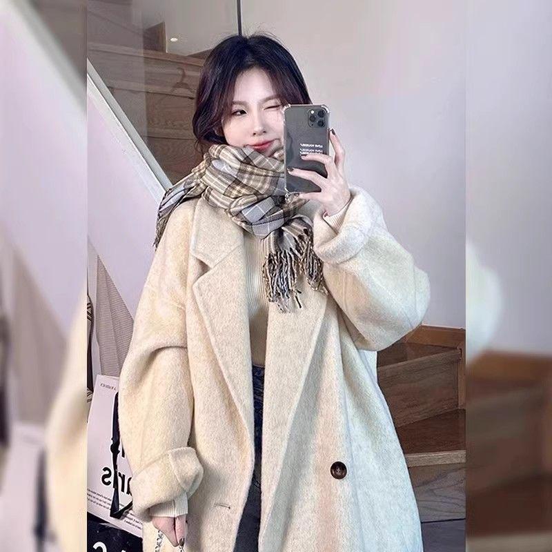 ESMY Women's Grey Woolen Trench Coat - Autumn/Winter Thick Padded Loose Overcoat