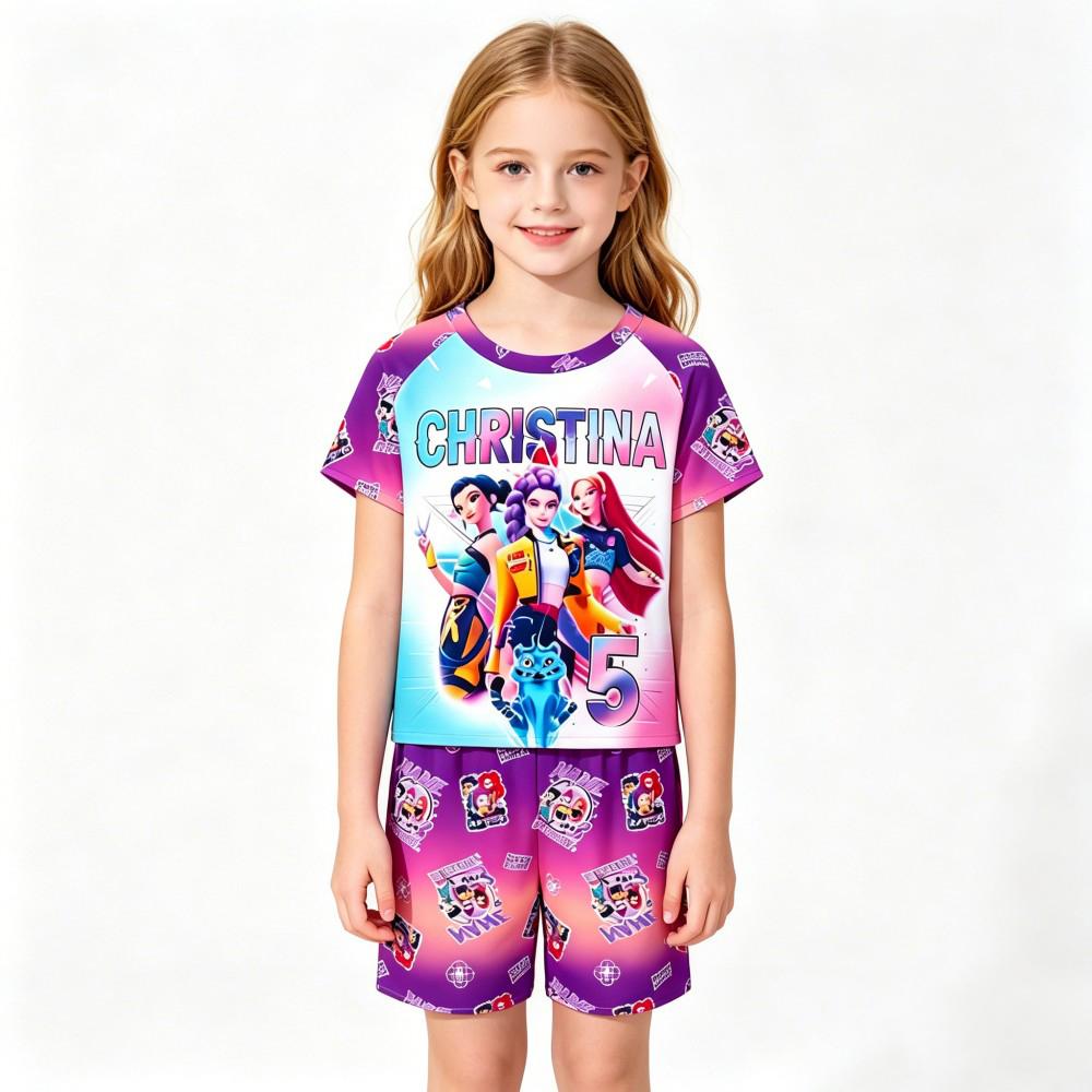 Cute Kpop Print Kids Homewear Set 2Pcs Short Sleeve Nightwear Sleepwear Pajamas for Children 3-14Y Pijamas Girls Birthday Gift
