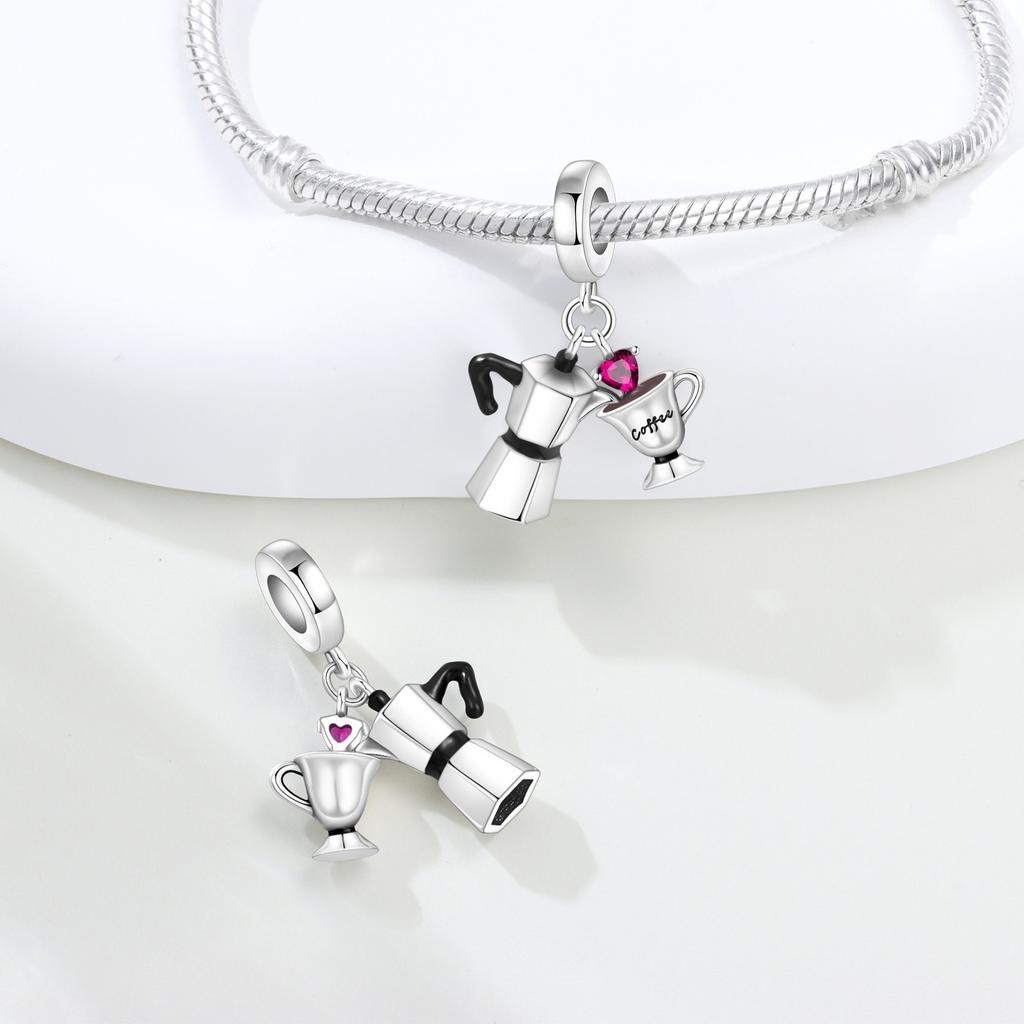 Charming Coffee Tea Croissant Chocolate Candy And Jewelry Bracelet Necklace Accessories Set