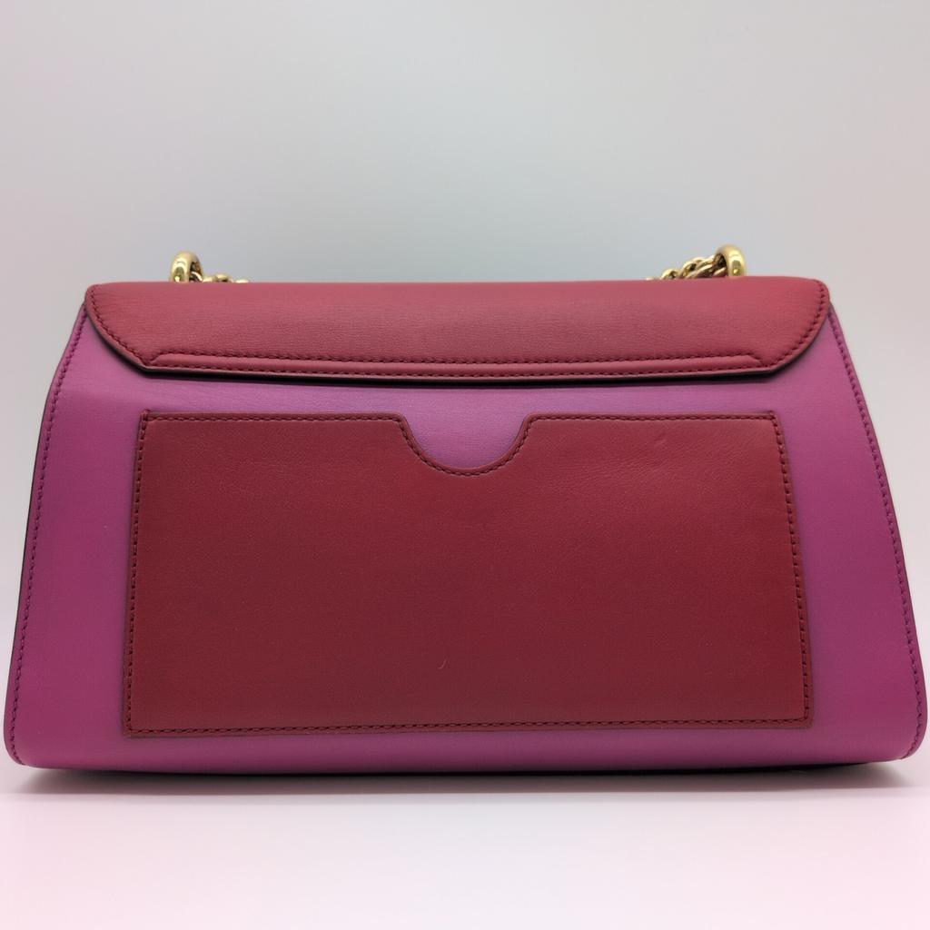 Gucci Gold Chain Shoulder Bag Crossbody Diagonal Strap 409486 Padlock Two-Tone Bicolor Pink Red Leather Women's