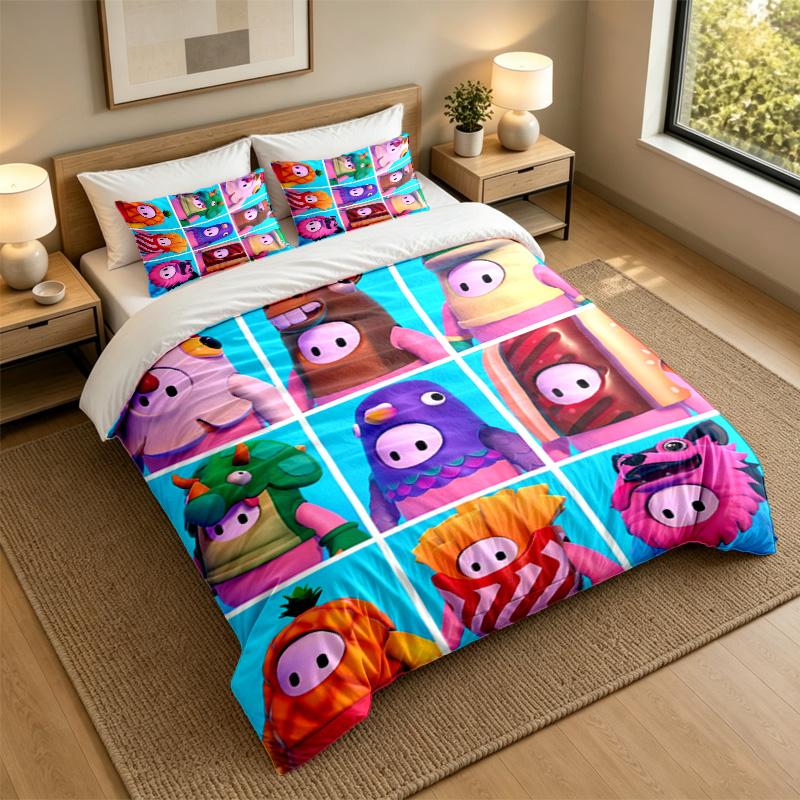Weiches Bettwäsche-Set Fall Guys Muster, 1 Bettbezug plus 2 Kissenbezüge Stilvolles Schlafzimmer Heimtextilien