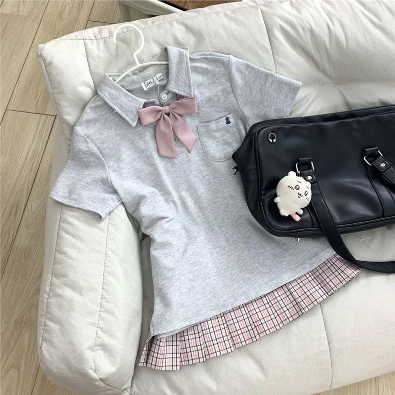 

Японская белая женская футболка поло с коротким рукавом на лето, приталенного кроя S