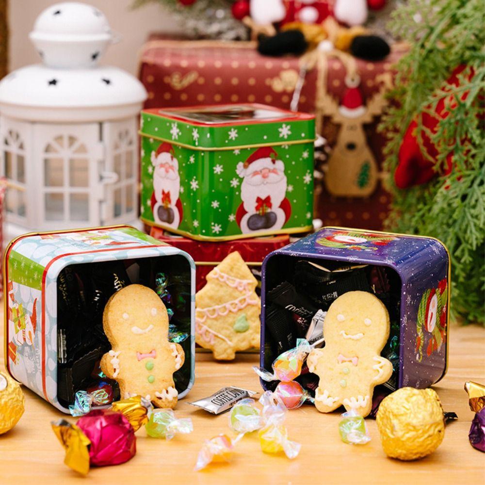 Cartoon Christmas Storage Box Stackable Jar Christmas Snowman Box Cookie Chocolate Tin  Celebration
