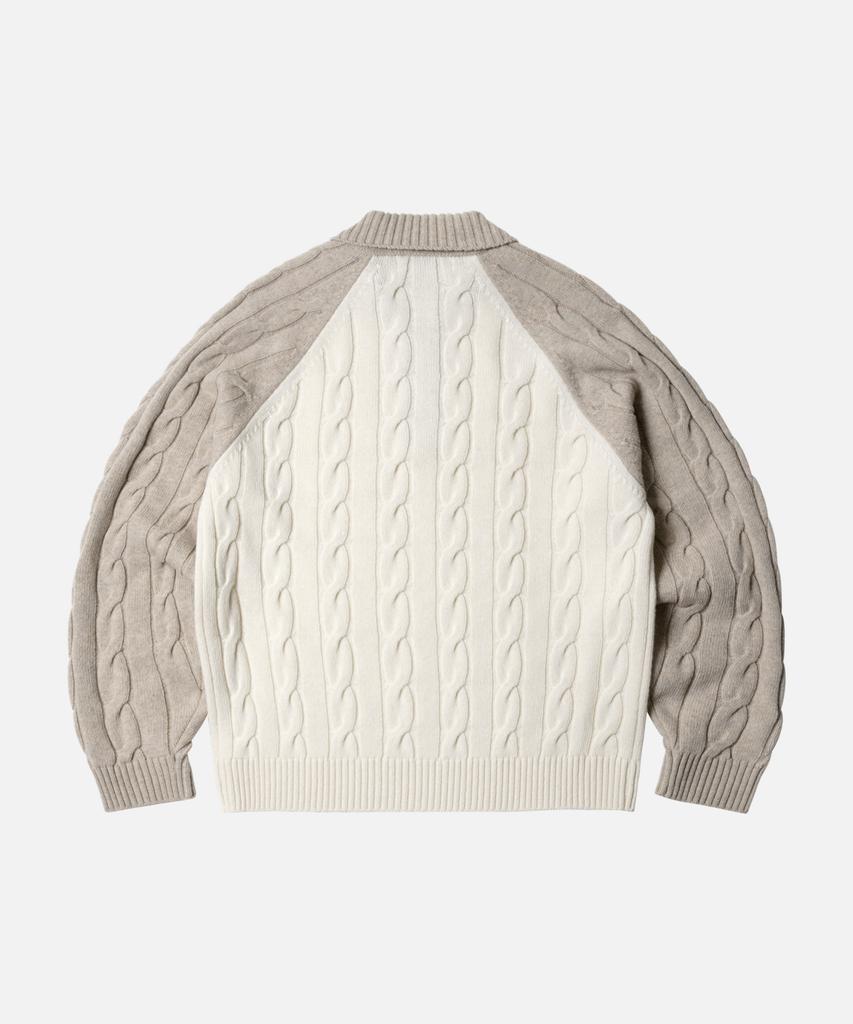 FRIZMWORKS Wool Cable Raglan Half Zip Knit _ Oatmeal