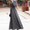 Women's summer solid color V-neck lantern sleeve lace-up long dress