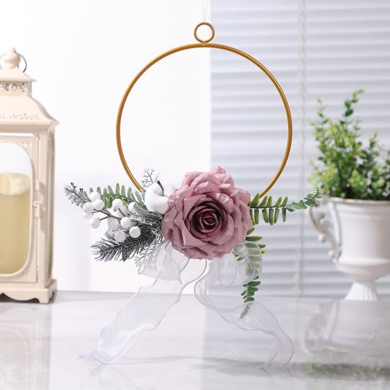 Metal Floral Hoop Wreath Artificial Rose Flower Wreath Iron Round Frame Garland for Bridesmaids