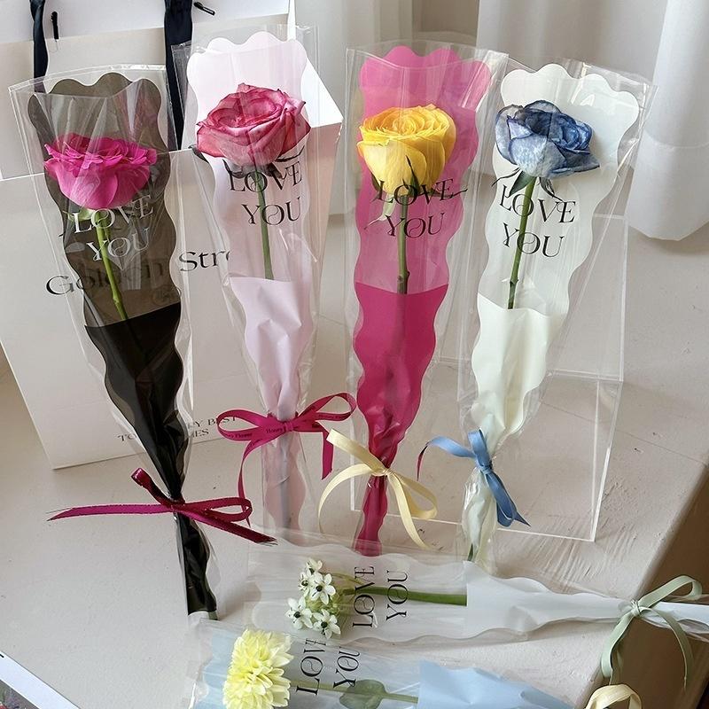 50 Pezzi Busta per Confezionamento Bouquet Singolo di Rose, Busta in Cellophane Busta Avvolgente San Valentino Festa della Mamma Borse Regalo per Fiori Singoli
