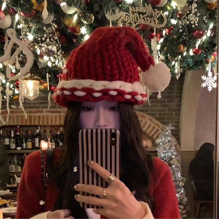 Cable Knitted Christmas Santa Caps for Festival Family Gathering Winter Warm Santa Hat Holiday Party Props Christmas Hat