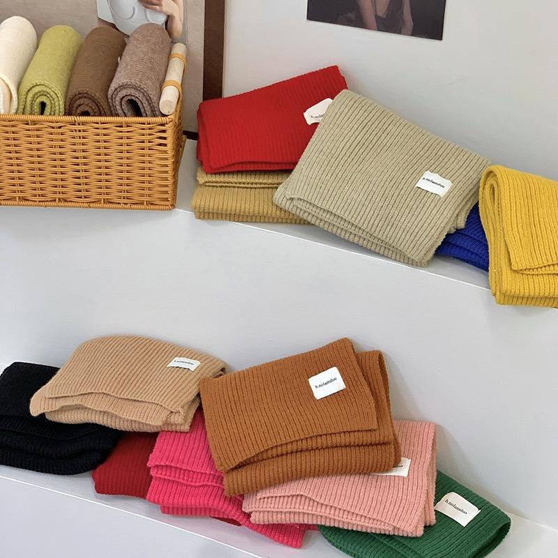 Scarf women's new winter versatile solid color soft waxy knitted wool short scarf warm scarf
