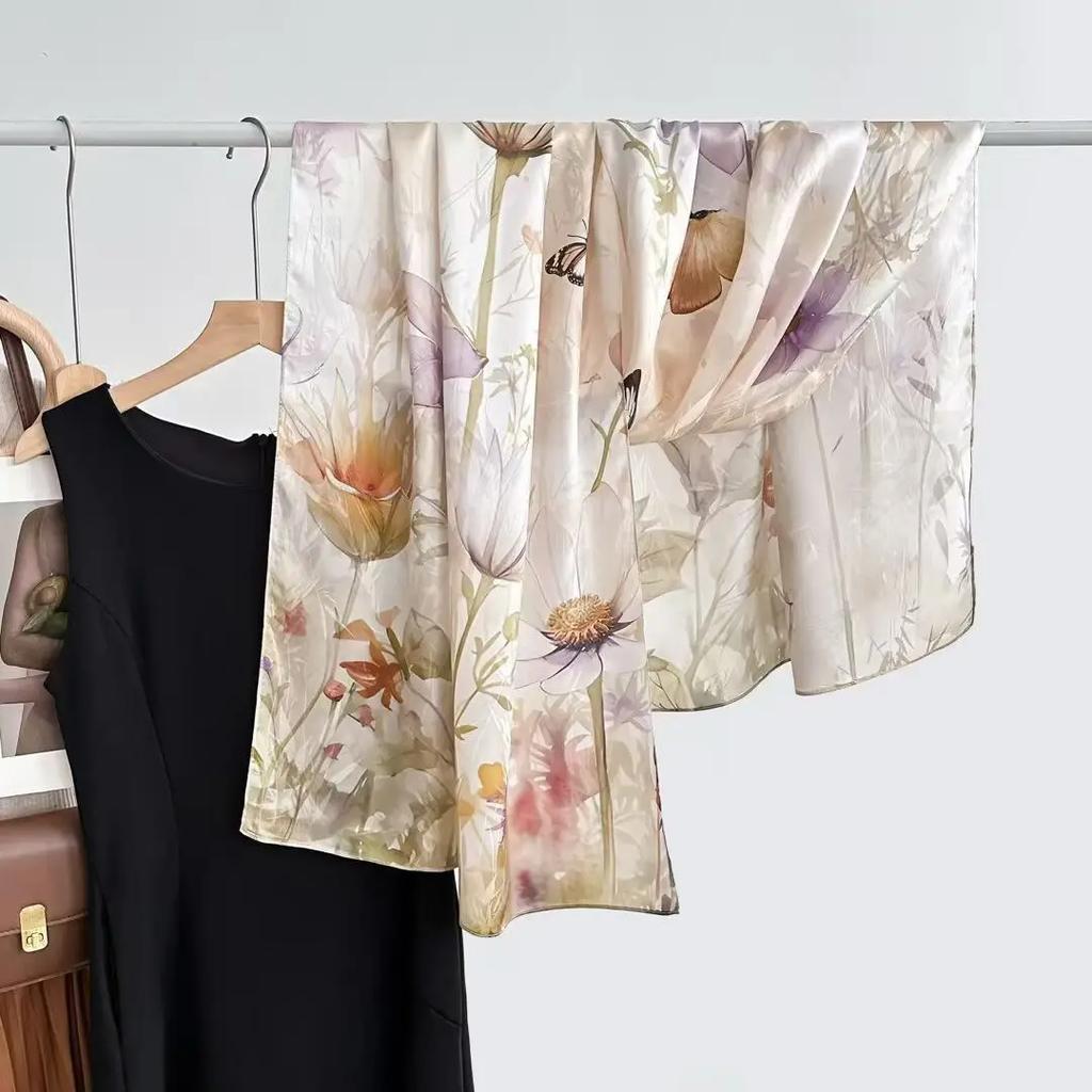 175*55Cm Luxury Scarf Silk Bandana Women Scarves Wrap Mulberry Fashion Headband Hijab Shawls Foulard Headkerchief