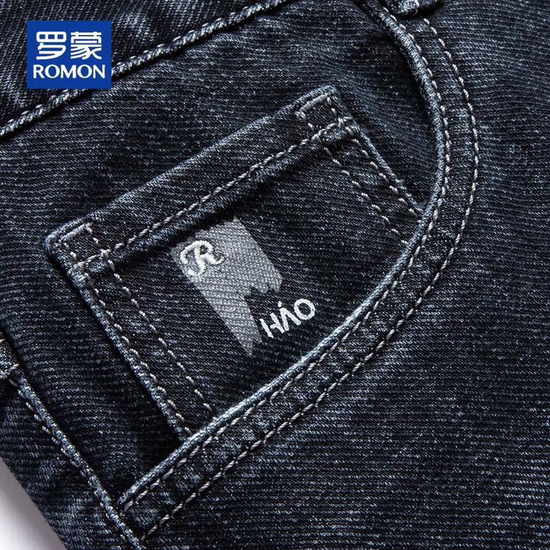 ROMON Men's Thick Autumn/Winter Stretch Straight-Leg Jeans