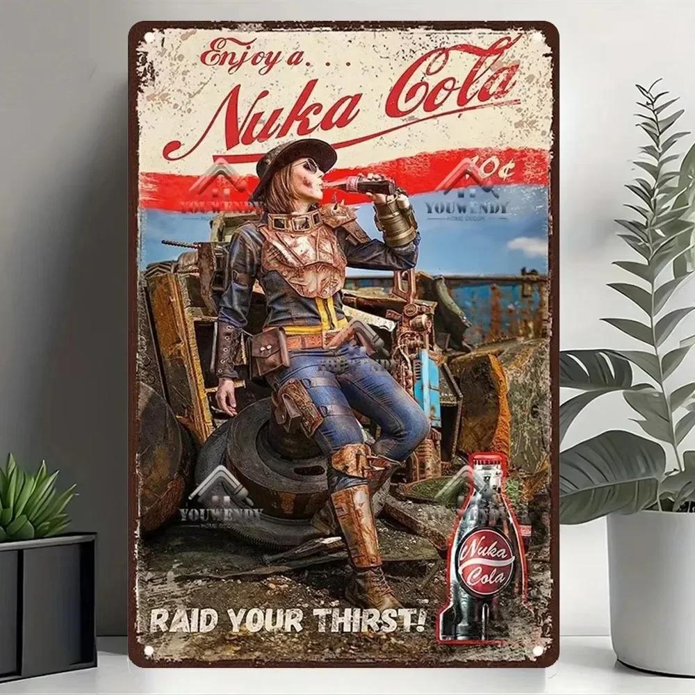 Nuka Cola Drink Posters Metal Sign - Ultimate Wall Decor for Pub Gaming Vibes, Retro Game-Themed Metal Art