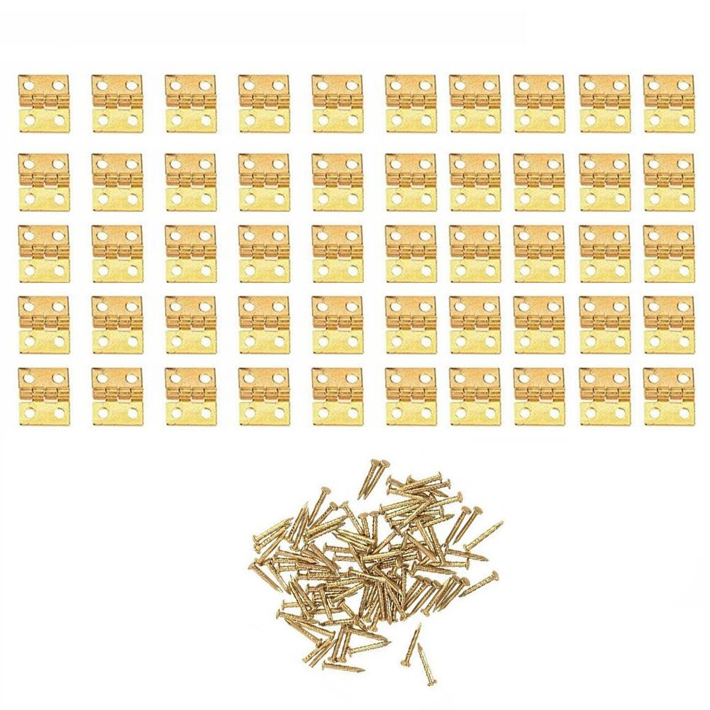 50pcs Brass Mini Hinge Cabinet Door Hinges Jewelry Wooden Box Hinge With Nails Furniture Hardware Decorative Accessories