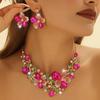 Multicolor Earrings with Matching Necklace Fashion Bauhinia Flowers Crystal Zircon Set Wedding Necklace Women Zircon
