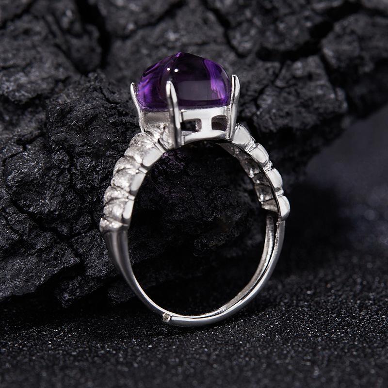 

Natural Color Treasure Citrine Amethyst Sugar Tower Ring Women S S925 Whole Body Sterling Silver Simple Brushed Index Finger Ring