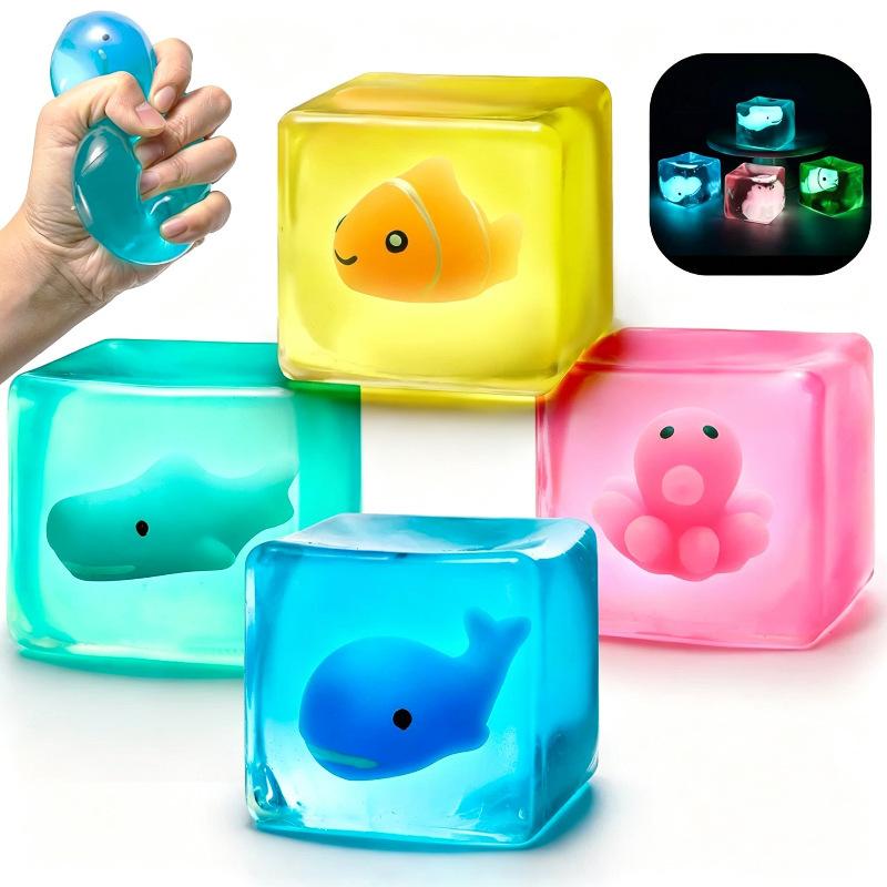 Cute Luminous Animal Taba Squeezing Toy Gifts Sea Creature Whale Cube Squishy Sensory Toys TPR Slow Rebound Stress Relief Toy