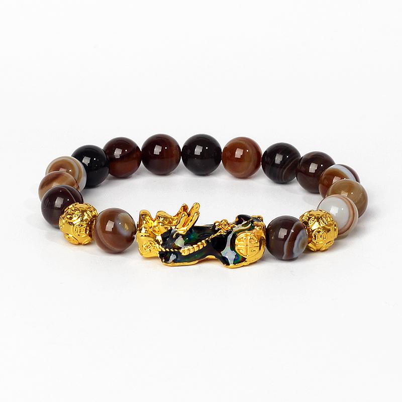 Feng Shui Black Obsidian Wealth Bracelets Men Color Changed Pi Xiu Bracelets Women 10mm Dragon Mantra Bead Bangle Lucky Jewelry