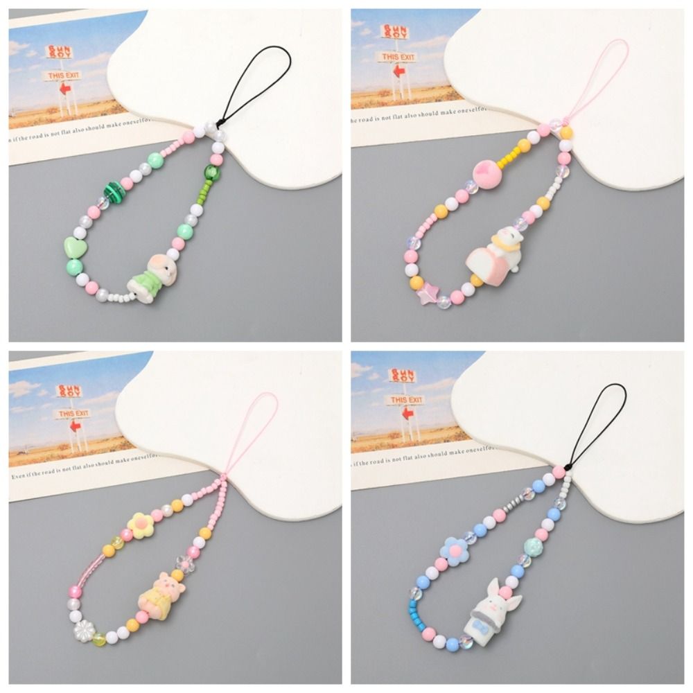 Short Phone Charm Beads Sling Mobile Phone Lanyard Dog Cartoon Beaded Phone Chain  Car Key