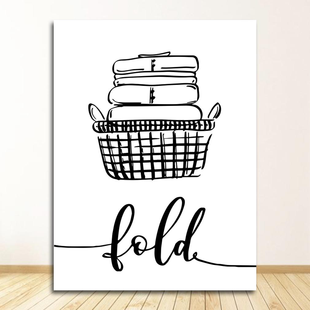 Sign Black White Pictures Bathroom Home Decor Modular Wall Art Print Canvas Painting Nordic Poster Wash Dry Fold Repeat Laundry
