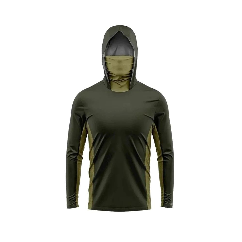 Outdoor Hunting Fishing Shirt Hooded Face Cover 3D Print Unisex Breathable Quick Dry Camo Anti‑UV Sun Protection Top