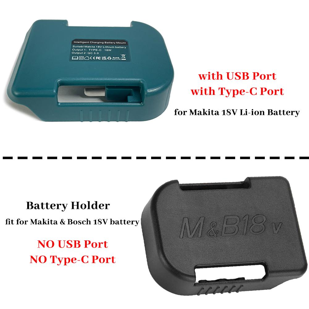 USB Charger Adapter Compatible with Makita 18V Li-ion Battery with USB & Type-C Fast Charging Port Battery Holder for Mounting