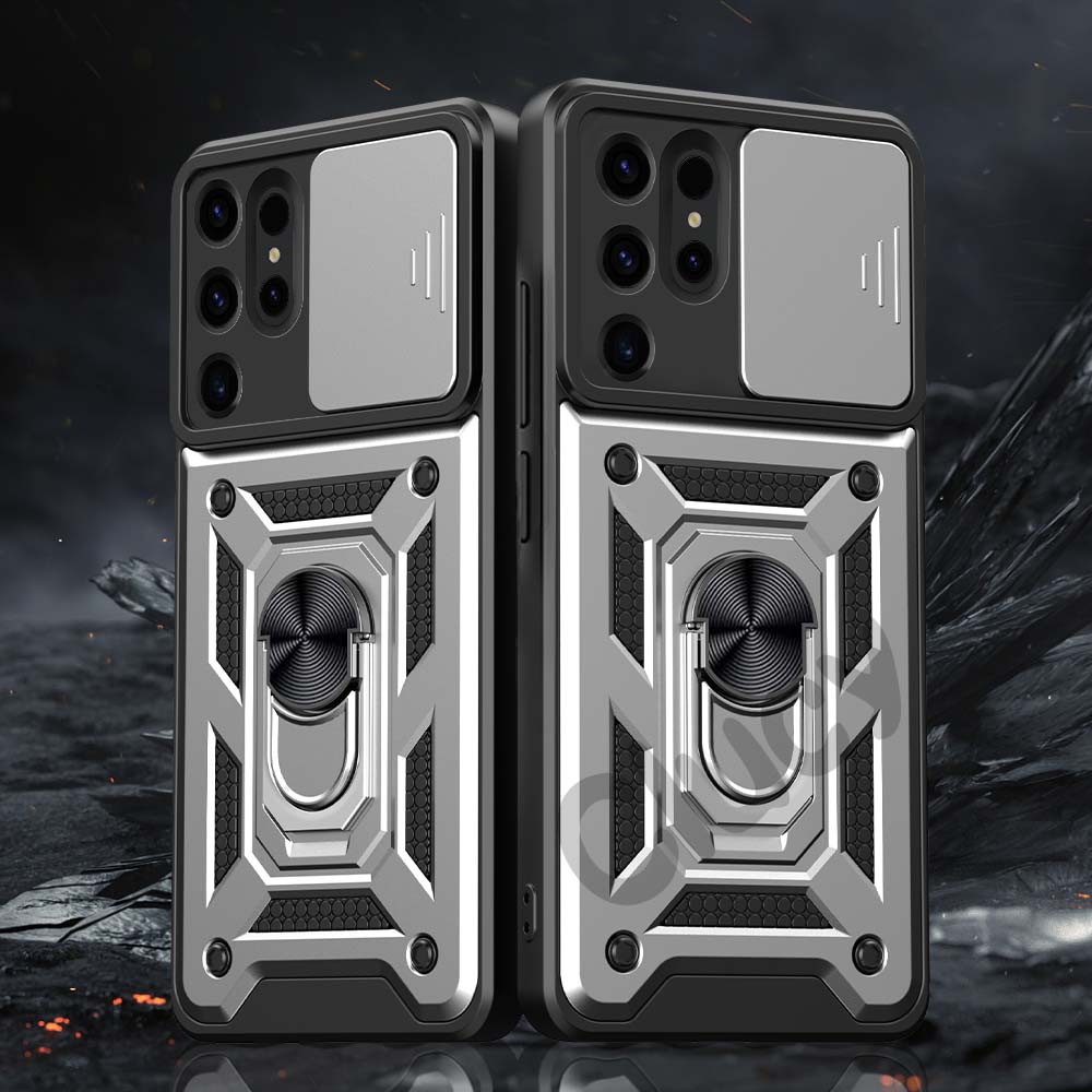 For Samsung Galaxy S24Ultra S23Plus S22 S21 Camera Shockproof Armor Case For Galaxy S23FE Car Magnetic Holder Ring Protect Cover