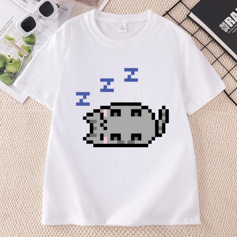 Unisex Graphic Tees Y2k Clothes Gothic Female Clothing Goth Kawaii Emo TShirt Funny Sleeping Cat T Shirt Pullover Tees